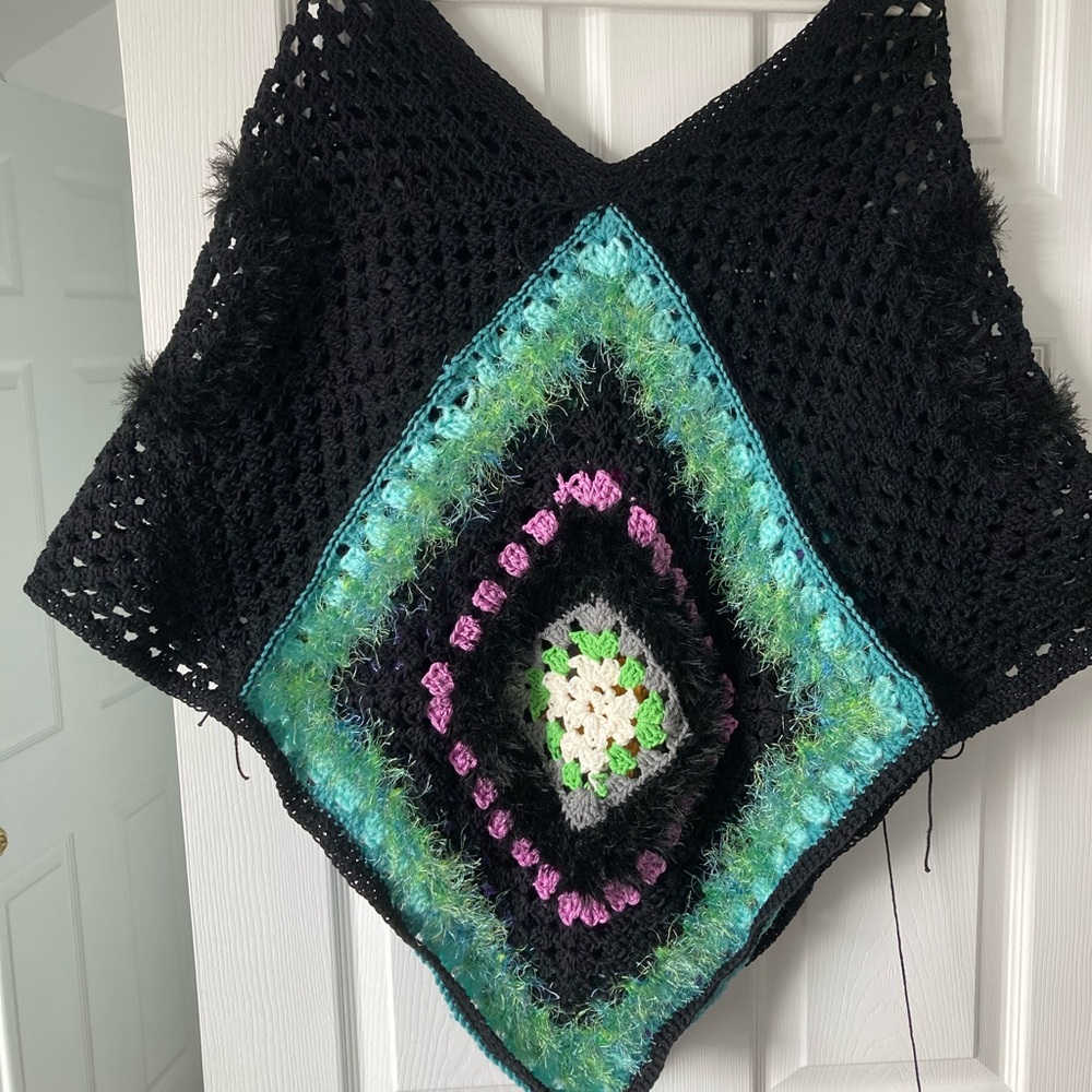 Handmade Crochet Poncho with Multicolor Design